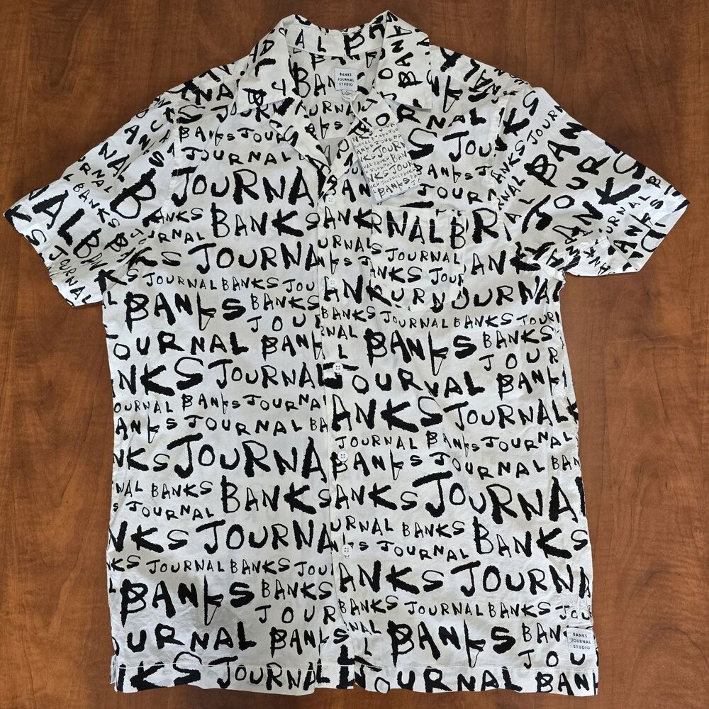 NEW Banks Journal Studio Mens Dunkwell Banks JS AOP Short Sleeve Button Up Small